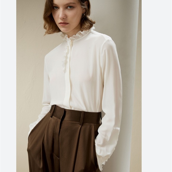 LILYSILK RUFFLE TRIM SILK PULLOVER TOP - Picture 1 of 15